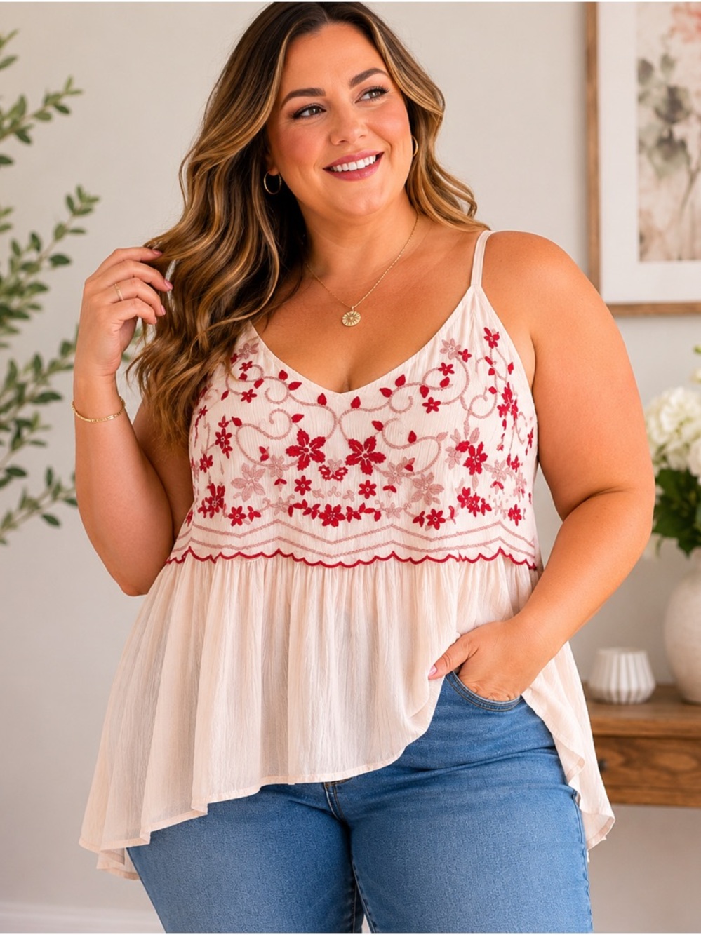Torrid Embroidered Boho Babydoll Tank Top – Size 1 (Plus Size) 🌸